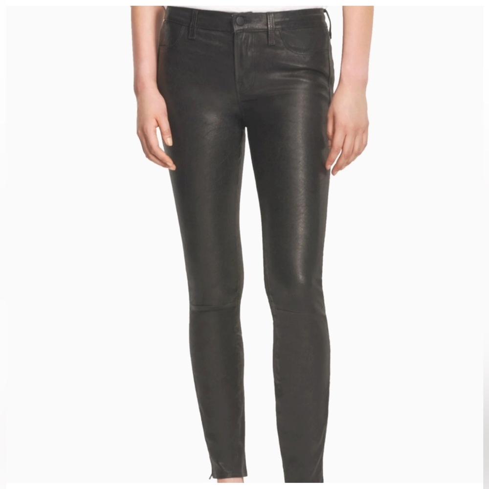 NWOT J BRAND L8001 Mid-Rise Stretch Lambskin Leather Skinny Pants Grey Size 27